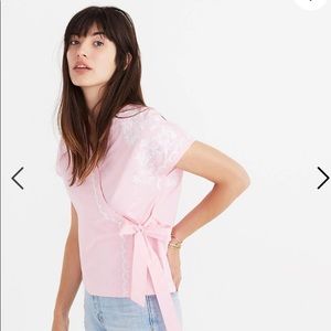 Madewell Embroidered Pink Kimono Wrap Tie Top Sz M
